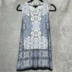 AB Studio XL Shirt Top Blue White Paisley Sleeveless Scoop Neck Stretch Tunic